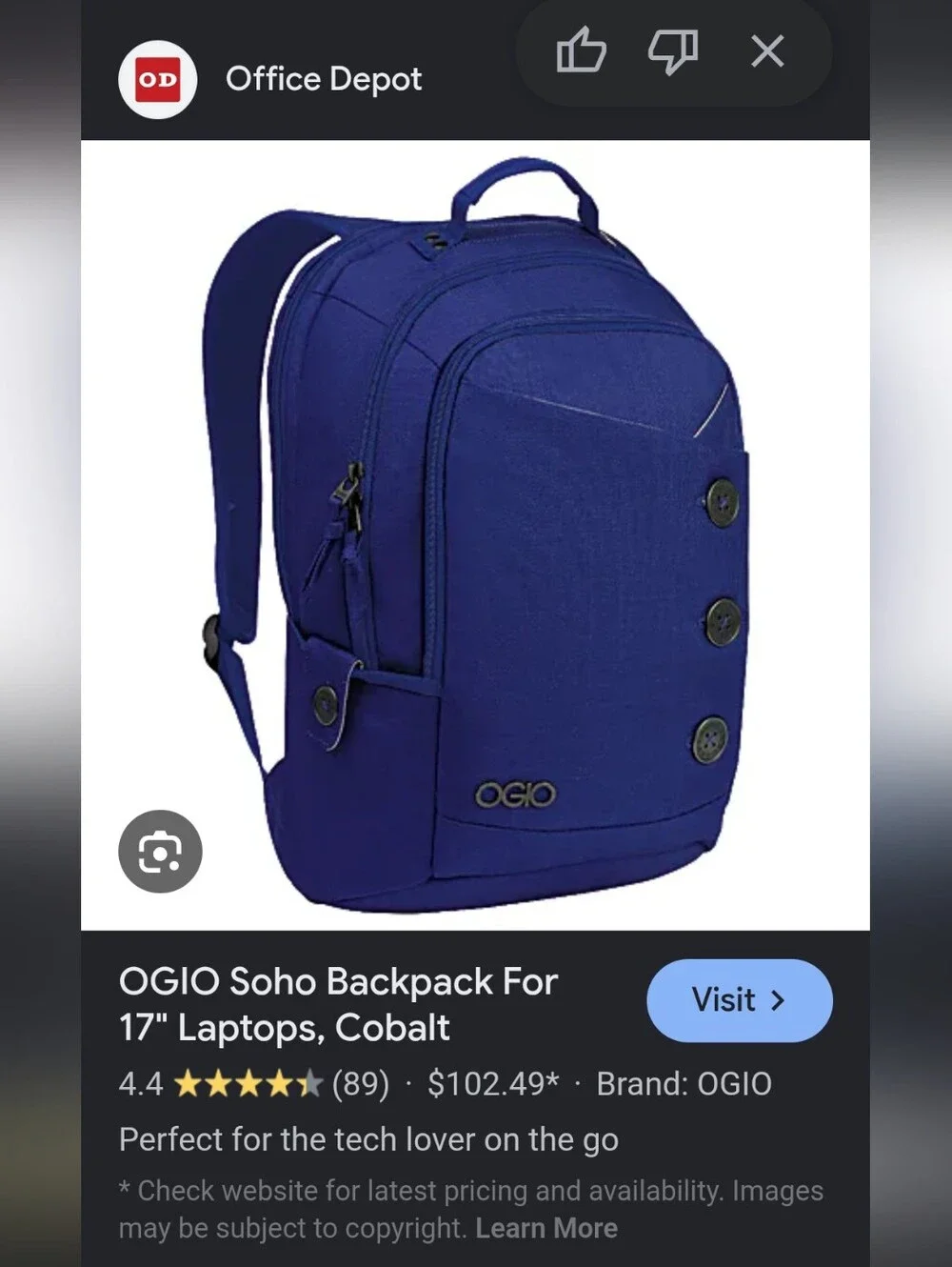 OGIO Red Backpack with Button Accent - Picture 5 of 9